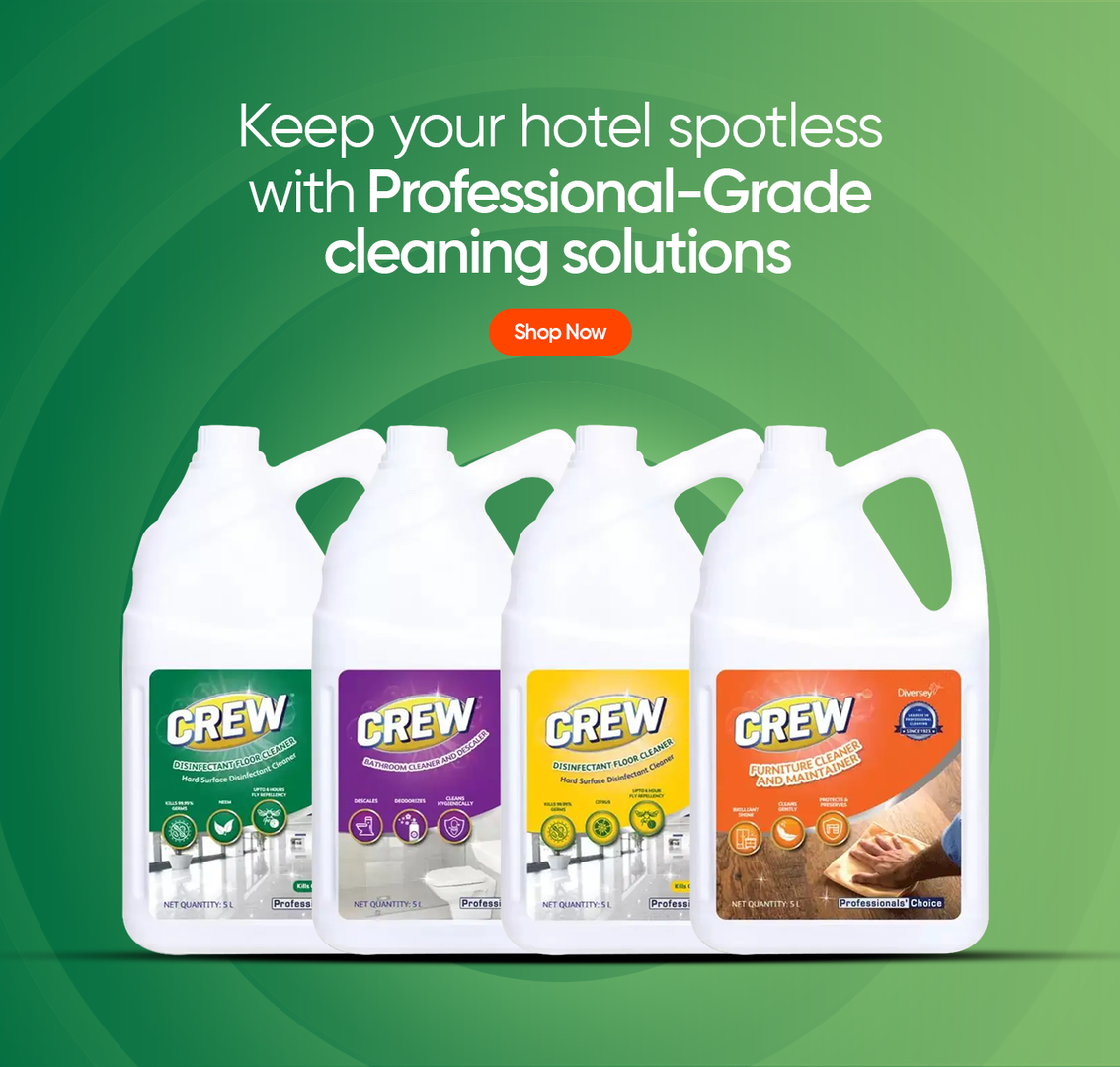 Professional cleaning chemicals for spotless hotel properties