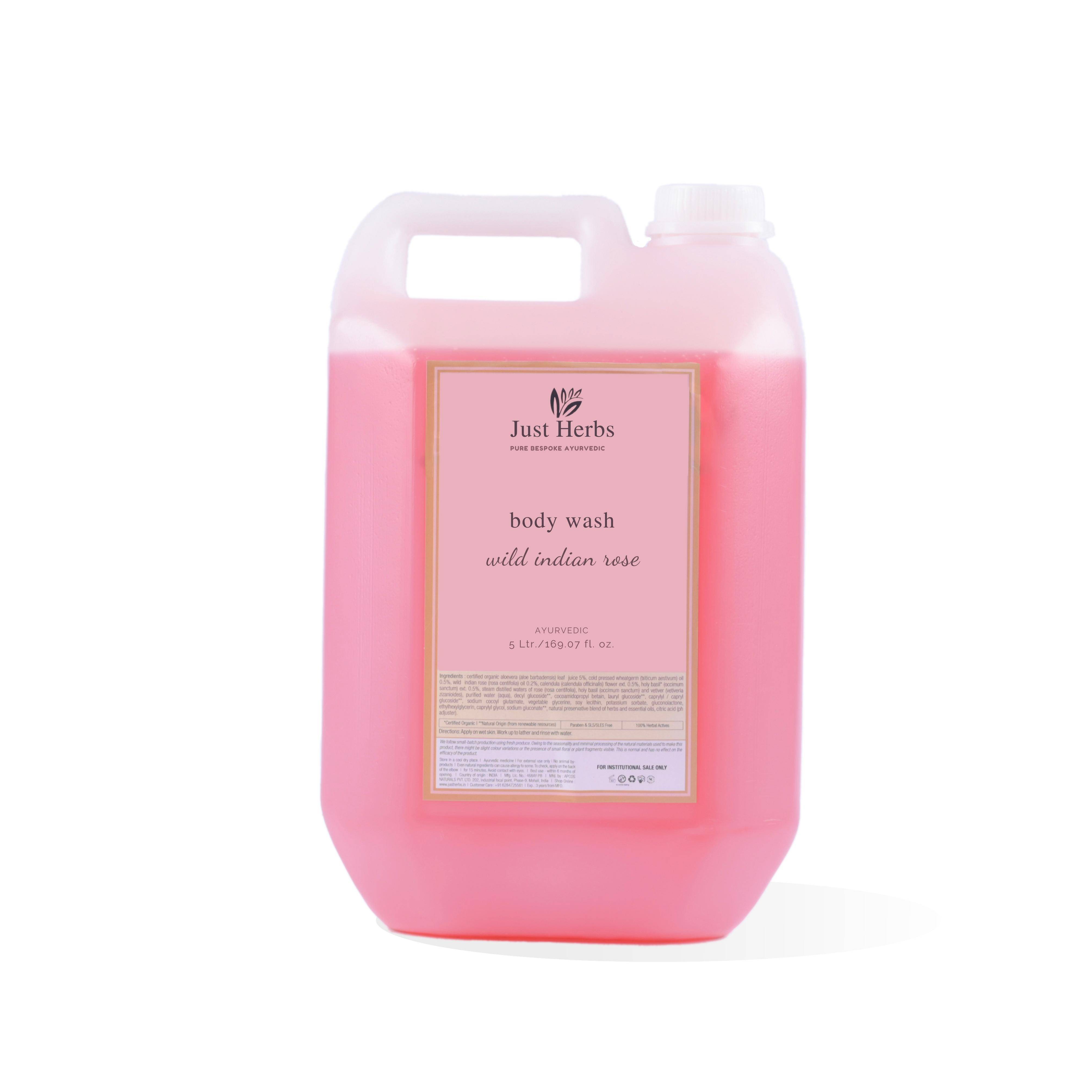 Just Herbs Bulk Shower Gel, 5 Litre, Wild Indian Rose - Thumbnail 1