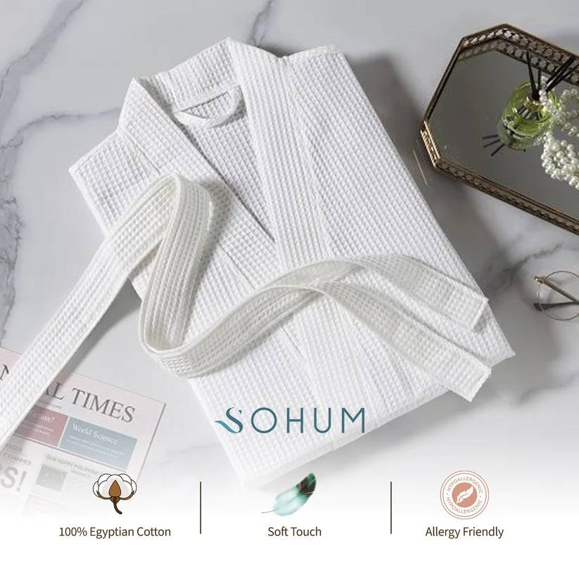 SOHUM Bathrobe - 100% Waffle Cotton, Free Size with Belt - Image 1