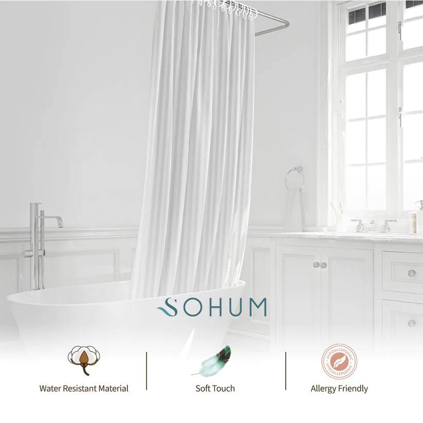 Image 1 of SOHUM Shower Curtain - 100% Polyester, White Stripe, With Rings