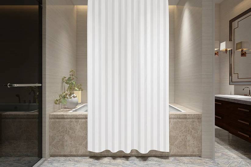 SOHUM Shower Curtain - 100% Polyester, White Stripe, With Rings