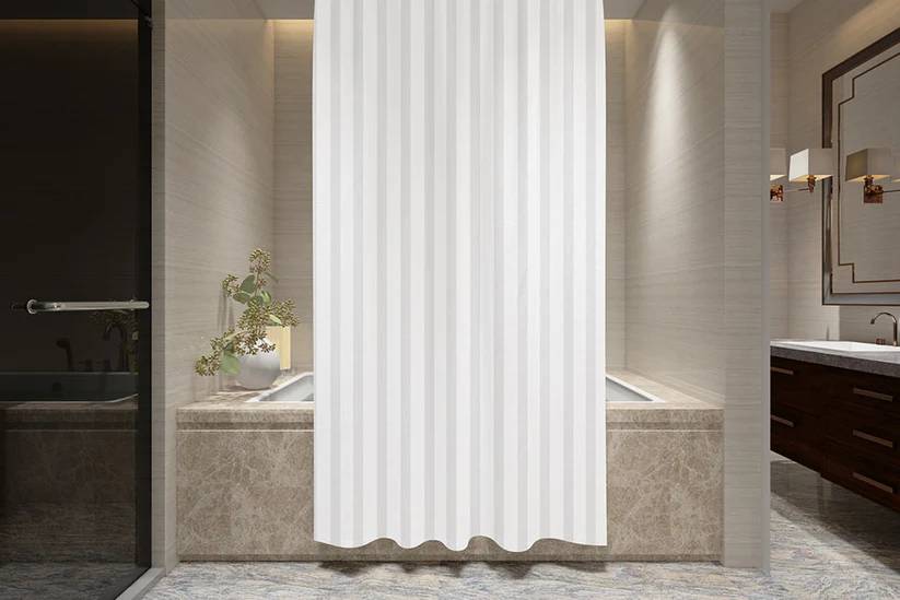 Image 3 of SOHUM Shower Curtain - 100% Polyester, White Stripe, With Rings